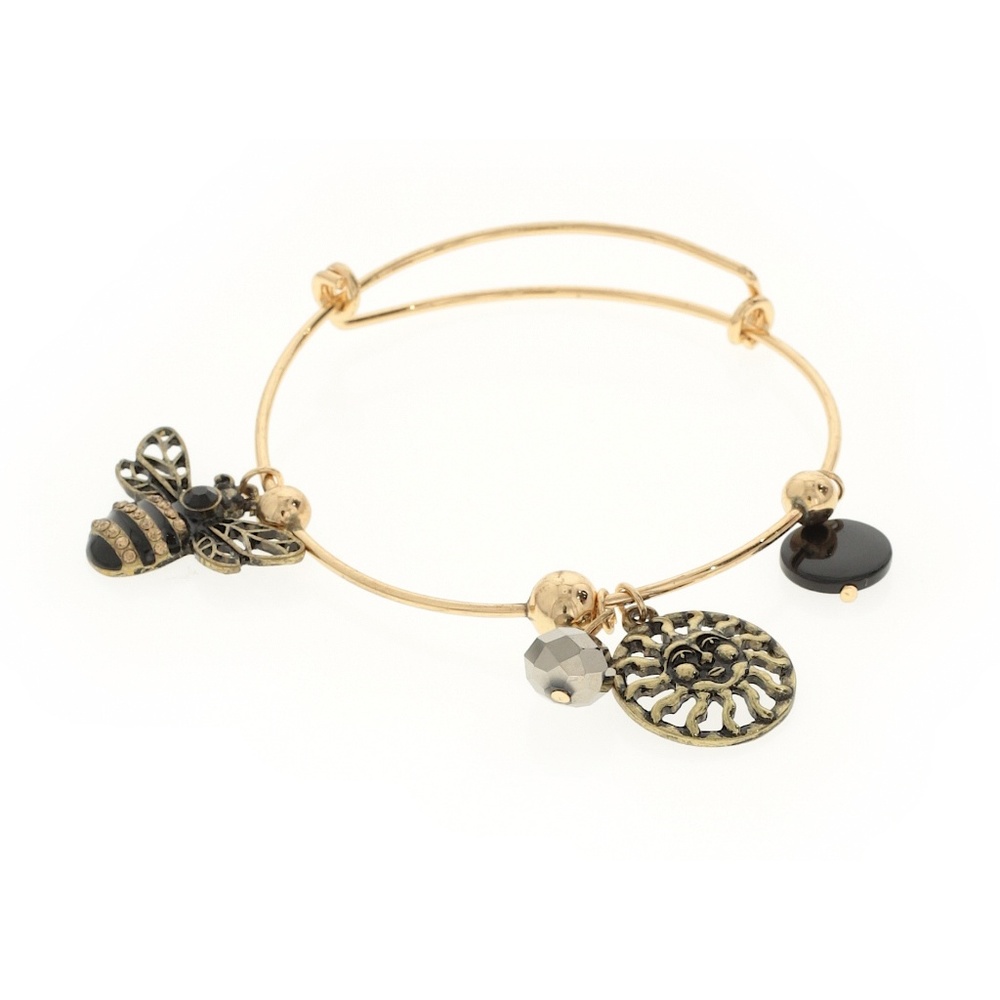 Bumble Bee & Sun Gold Plated Wire Charm Bracelet